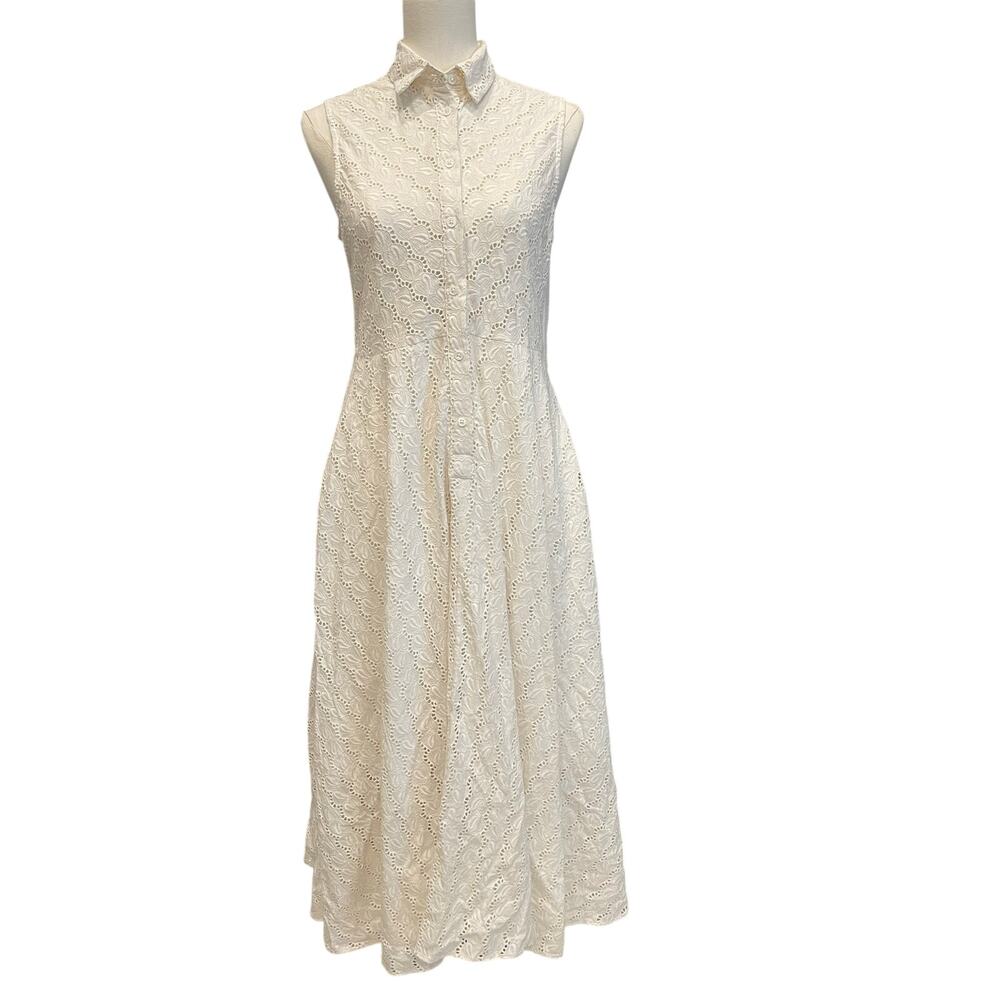 Grammar white eyelet embroidery sleeveless shirtdress Size:4